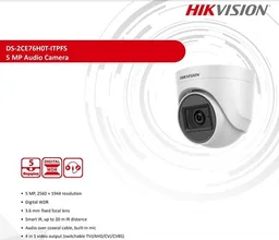 HIKVISION DS-2CE76H0T-ITPFS Ultra-HD IR Wired CCTV Dome Camera,with inbuilt Audio Mic White (5 MP Dome Camera))