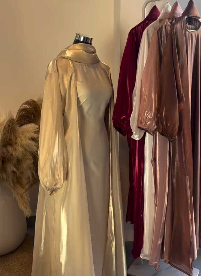 Al Hayaa Luxe Abaya Organza 2pc Shrug Abaya (Imported) - 54, Sage Green