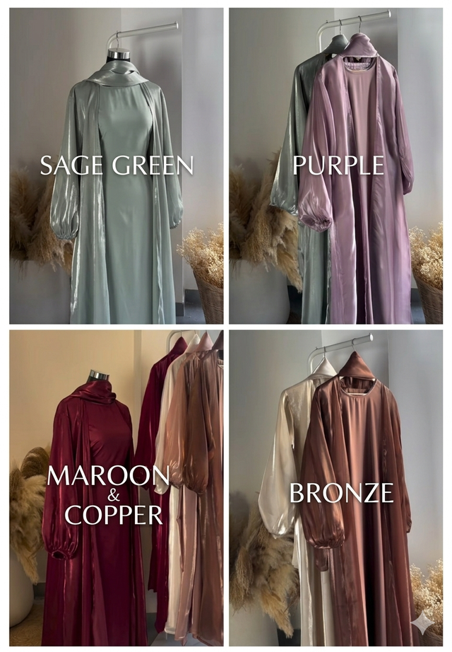 Al Hayaa Luxe Abaya Organza 2pc Shrug Abaya (Imported) - 54, Sage Green