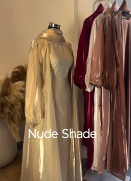 Al Hayaa Luxe Abaya Organza 2pc Shrug Abaya (Imported) - 54, Sage Green