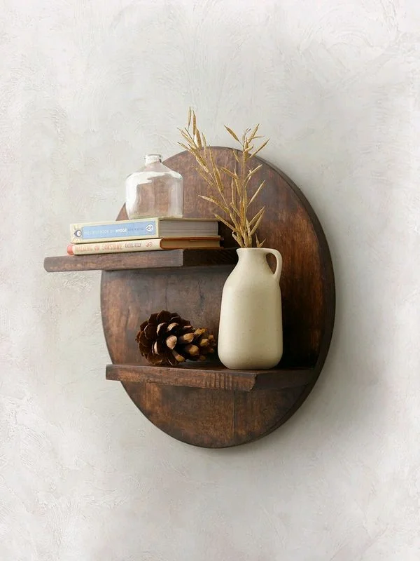 Green girgit Wooden Round Wall Shelf - Carnaby Tan