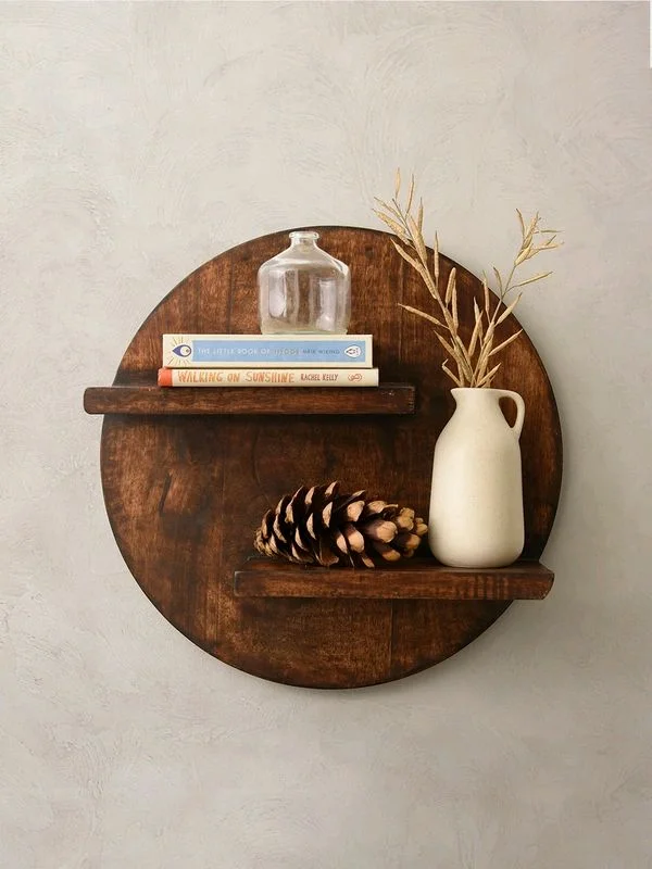 Green girgit Wooden Round Wall Shelf - Carnaby Tan