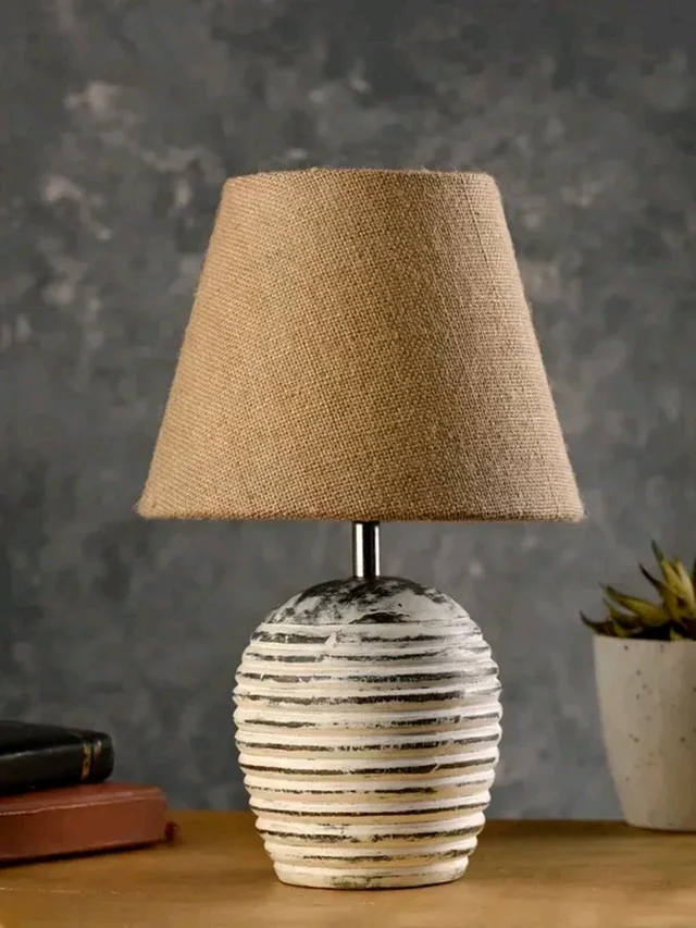 Stripped Wooden Lamp with Jute cover