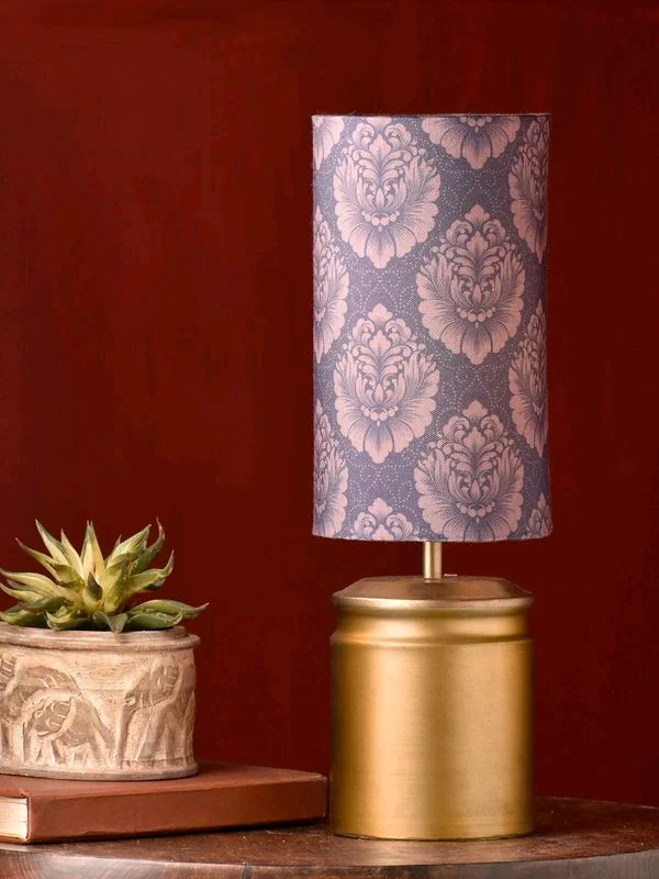 Metal Golden Table Lamp with Motives Printed Shade