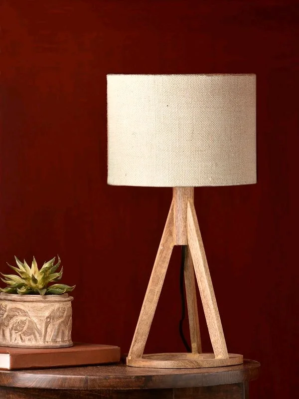 Jute White Trio Wooden Lamp