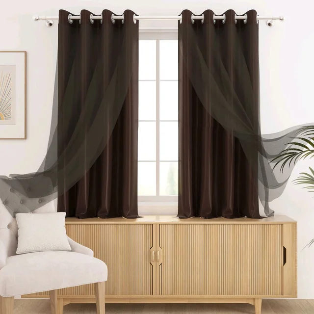 Duo Brown Solid Window/Door/Semi Long Door/Long Door Curtains