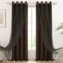 Duo Brown Solid Window/Door/Semi Long Door/Long Door Curtains
