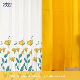 Cotton Curtains Combo, Set of 3 curtains, 60-65% Room Darkening Curtain - Sunny blooms Yellow & Aura Yellow