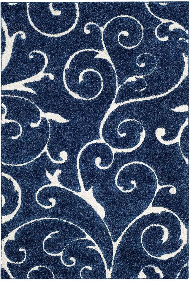 Blue Floral Microfiber Handcrafted Hi-Lo Super Soft Shaggy Carpet