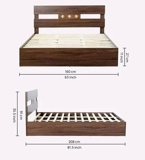 Queen Size Bed in Walnut Finish