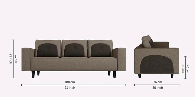 Pangram Fabric 3 Seater Sofa In Taupe Colour